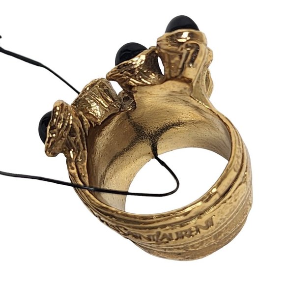 YVES SAINT LAURENT Vintage Arty Collection Black Cabochon Gold Tone Ring Size 7 - Picture 3 of 4